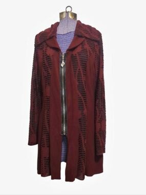 High Secret Burgundy & Black Long Sleeve Cardigan Size Large Like New